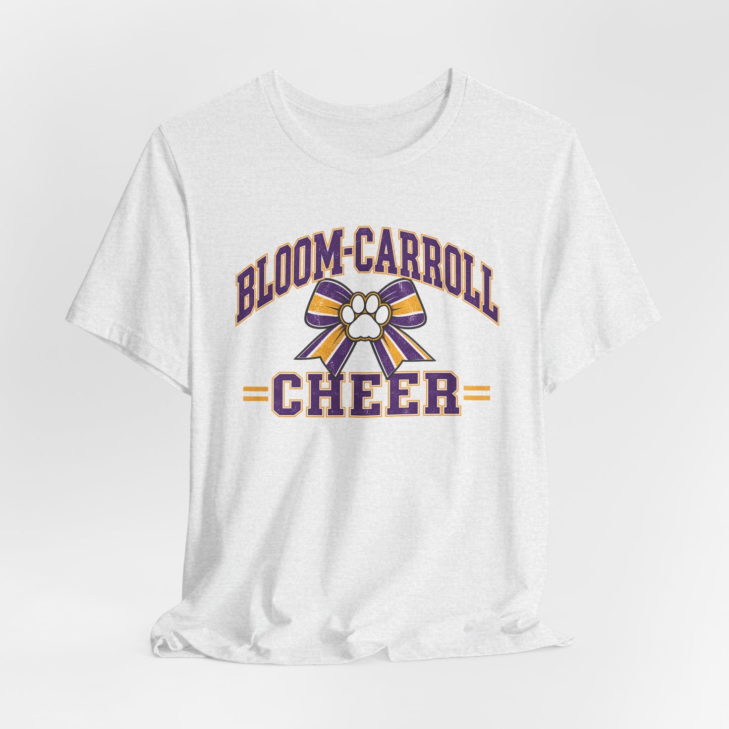 Bloom-Carroll Cheer T-Shirt — Purple & Gold Bow Spirit Tee