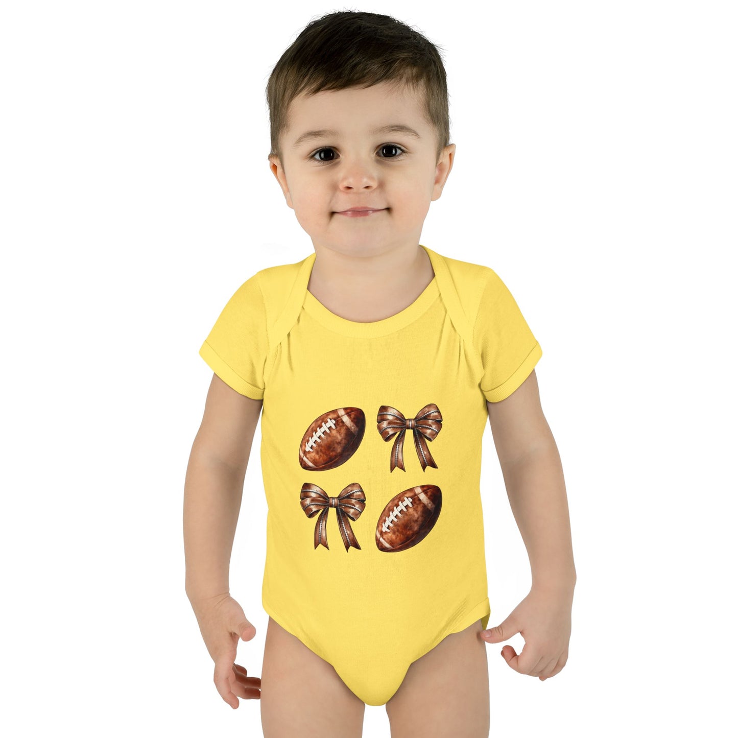 Baby Bodysuit — Football & Bow Pattern Infant Onesie (Cute Game Day Outfit)