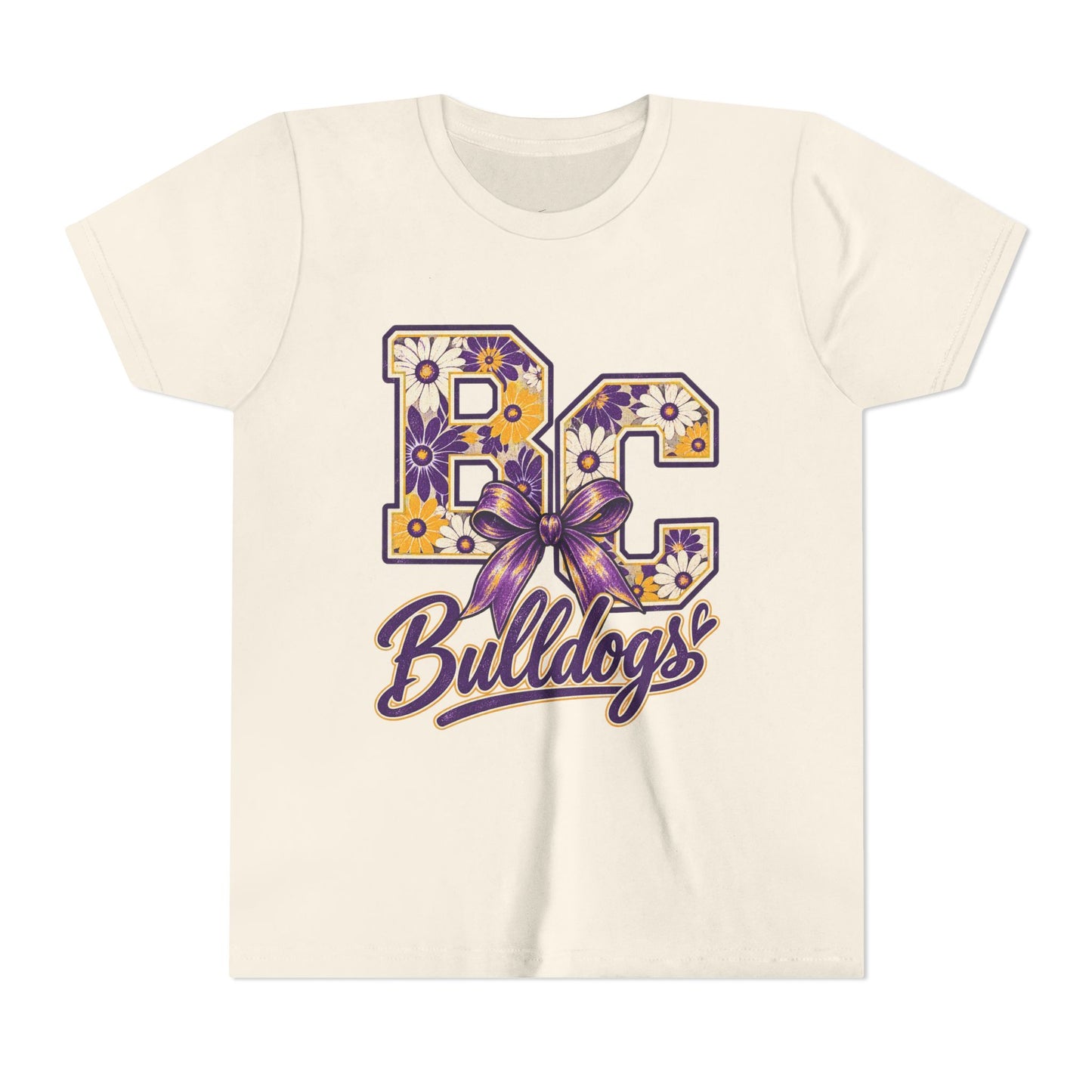 Youth Tee Bloom- Carroll Bulldogs Floral   — Purple & Gold School Spirit Shirt