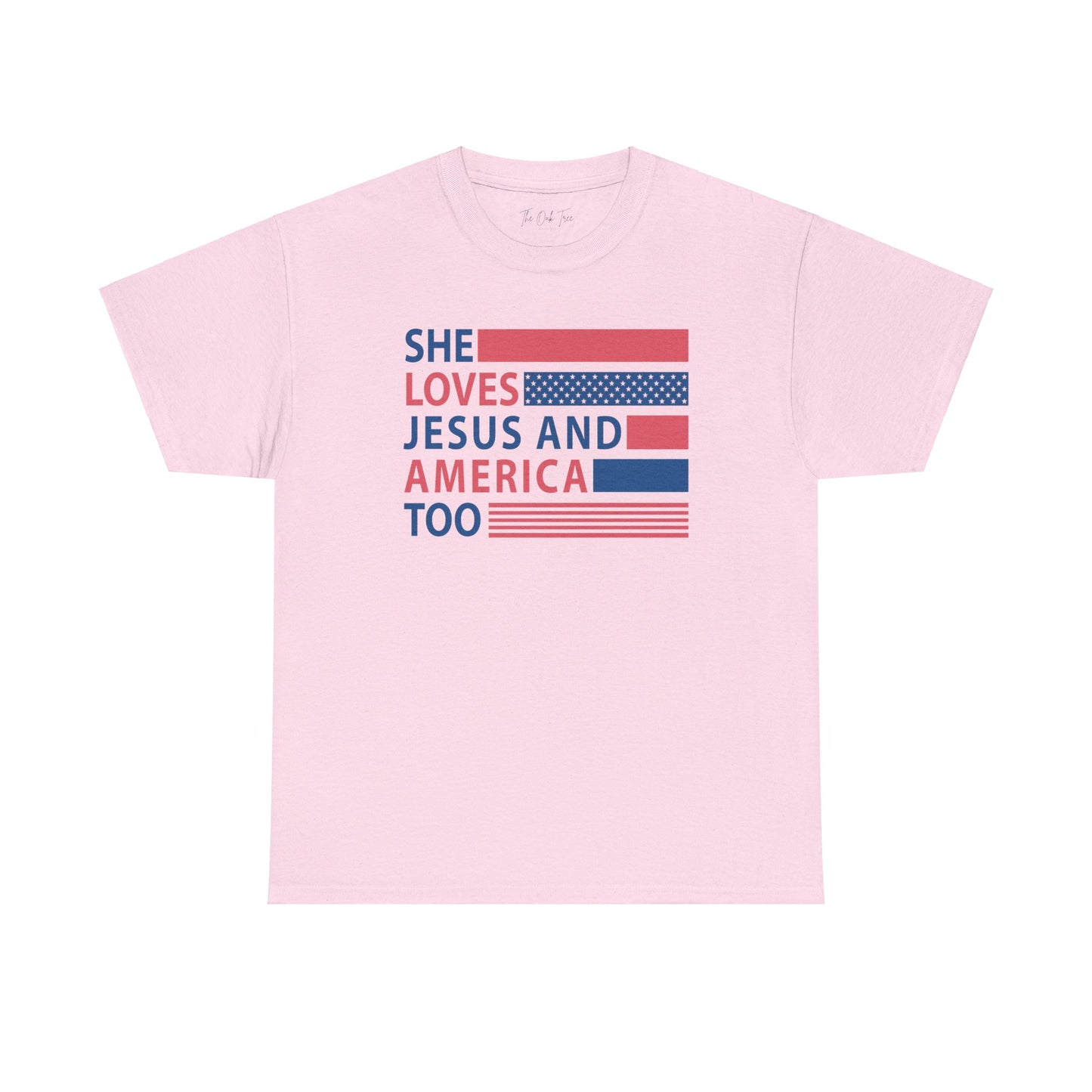 She Loves Jesus & America Too Unisex Jersey Short Sleeve Tee
