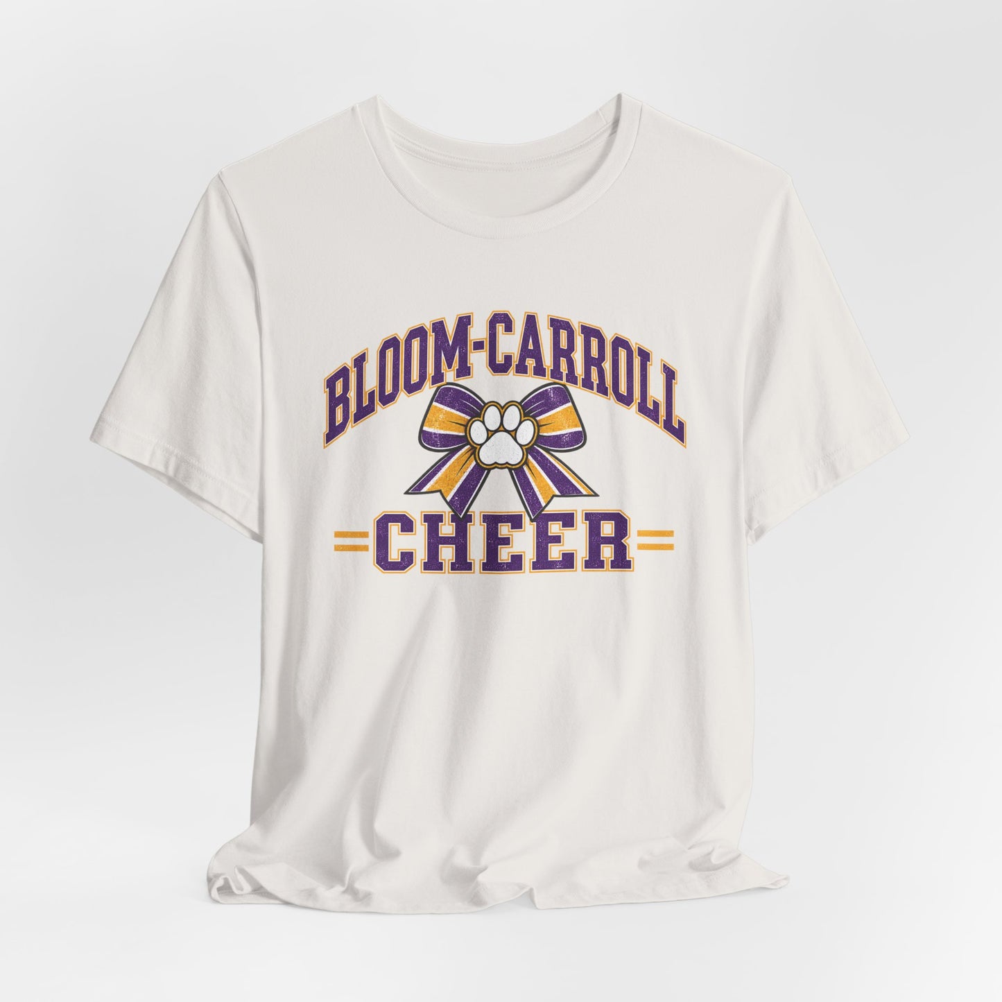 Bloom-Carroll Cheer T-Shirt — Purple & Gold Bow Spirit Tee