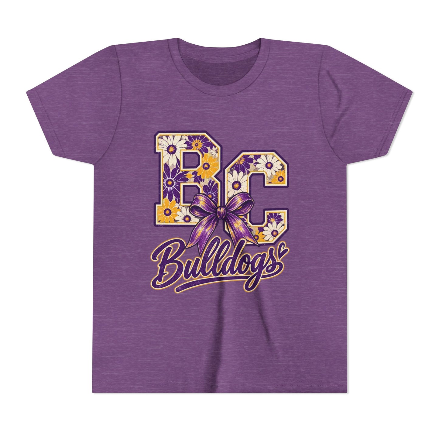 Youth Tee Bloom- Carroll Bulldogs Floral   — Purple & Gold School Spirit Shirt