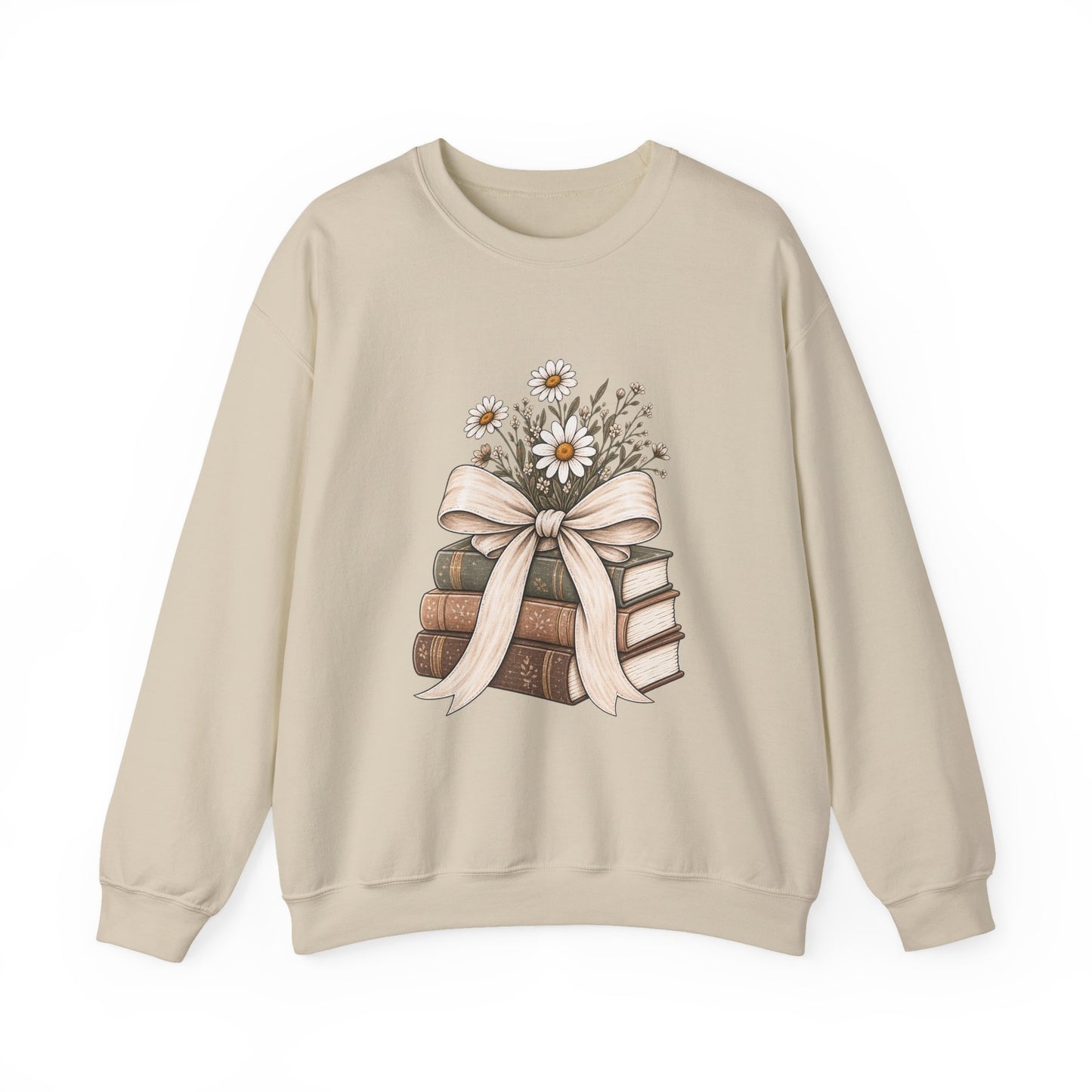Crewneck Sweatshirt — Vintage Books & Daisies Floral Stack