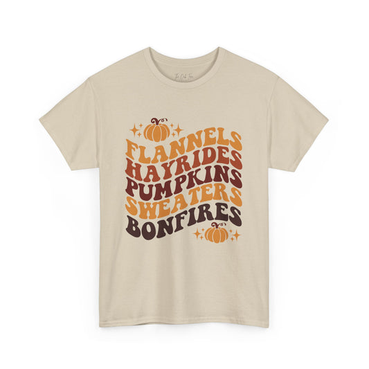 Flannels Hayrides Pumpkins Sweaters Bonfires Unisex Heavy Cotton Tee