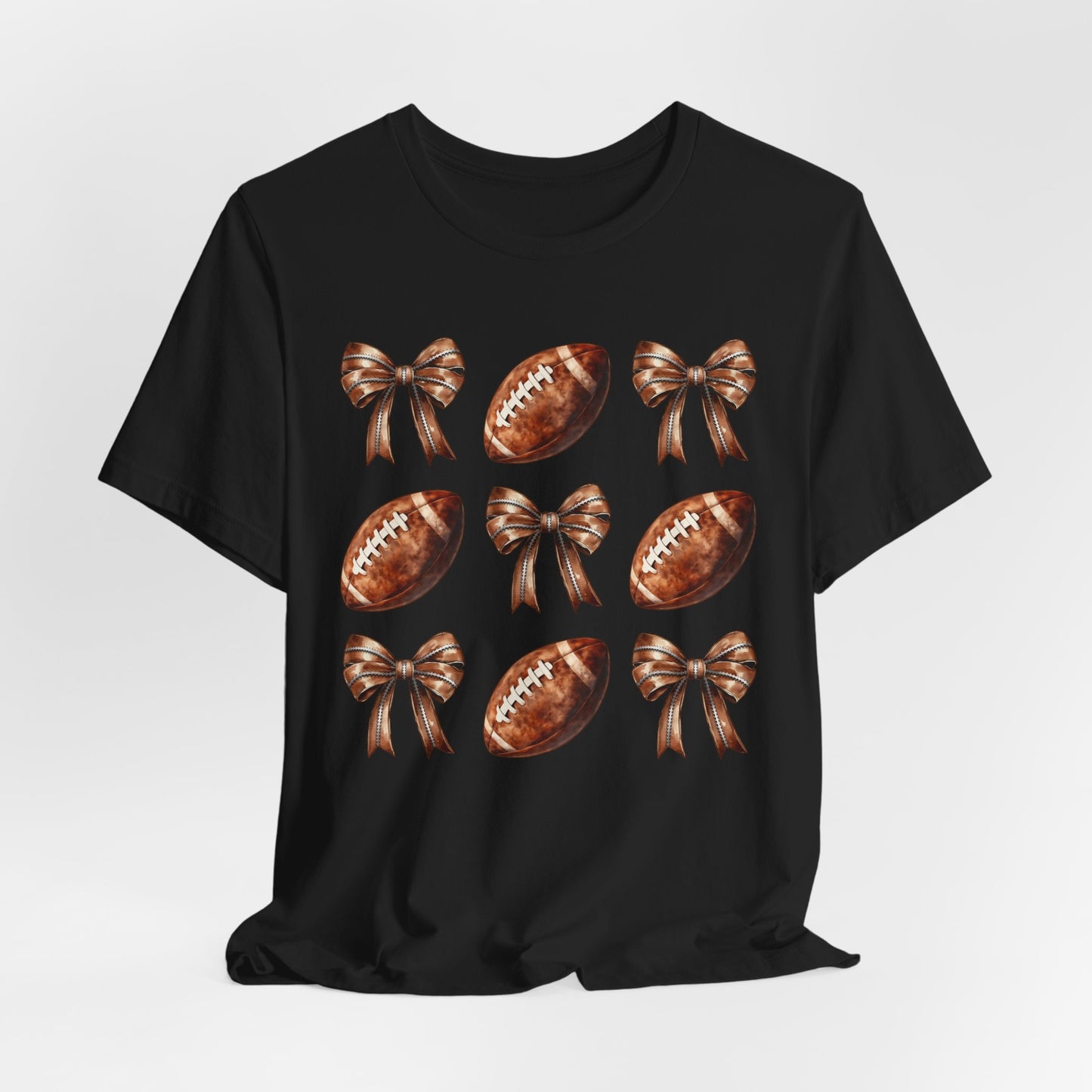 Football & Bows Tee — Cute Game Day Shirt for Fans & Moms