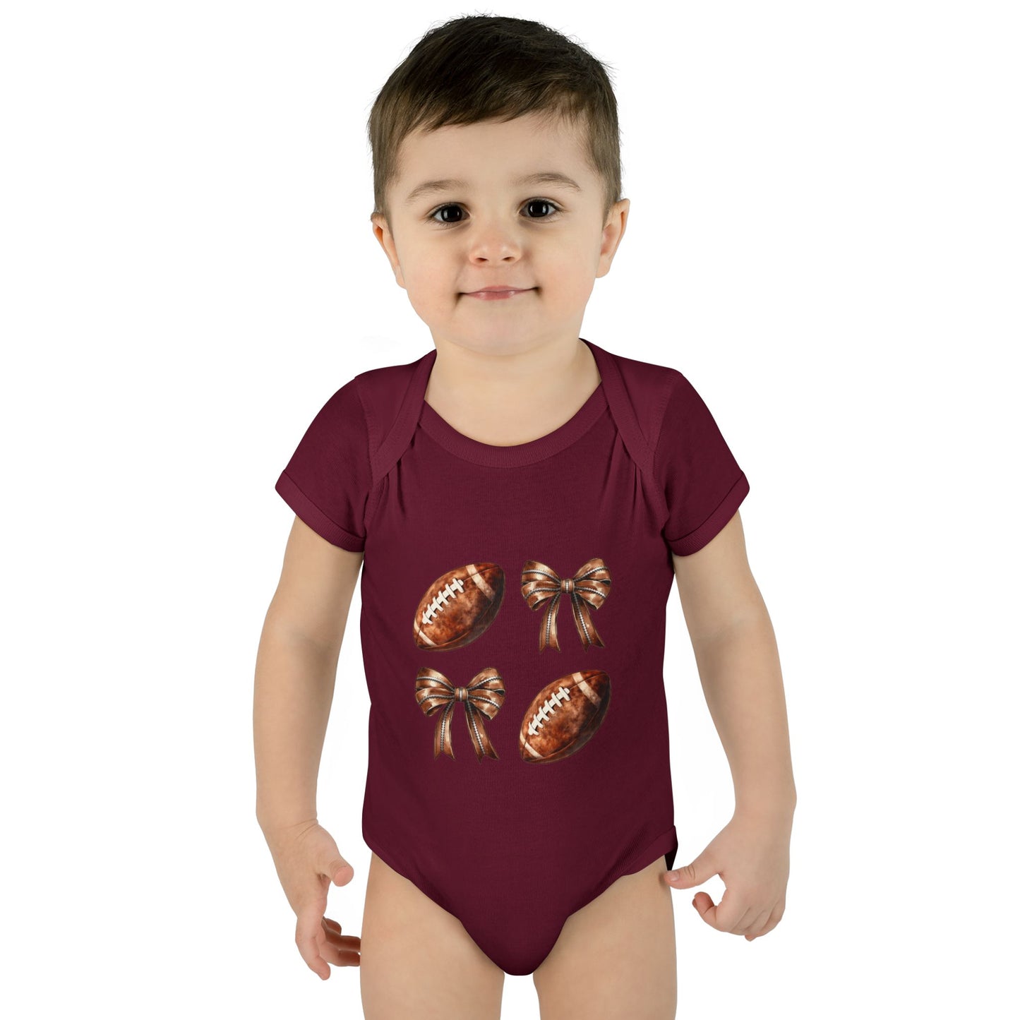 Baby Bodysuit — Football & Bow Pattern Infant Onesie (Cute Game Day Outfit)