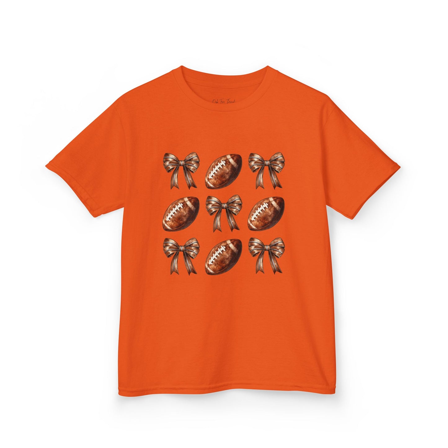 Kids Football & Bows T‑Shirt — Cute Gridiron Pattern for Girls, Youth Game Day Tee