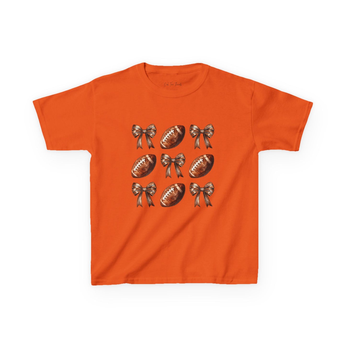 Kids Football & Bows T‑Shirt — Cute Gridiron Pattern for Girls, Youth Game Day Tee