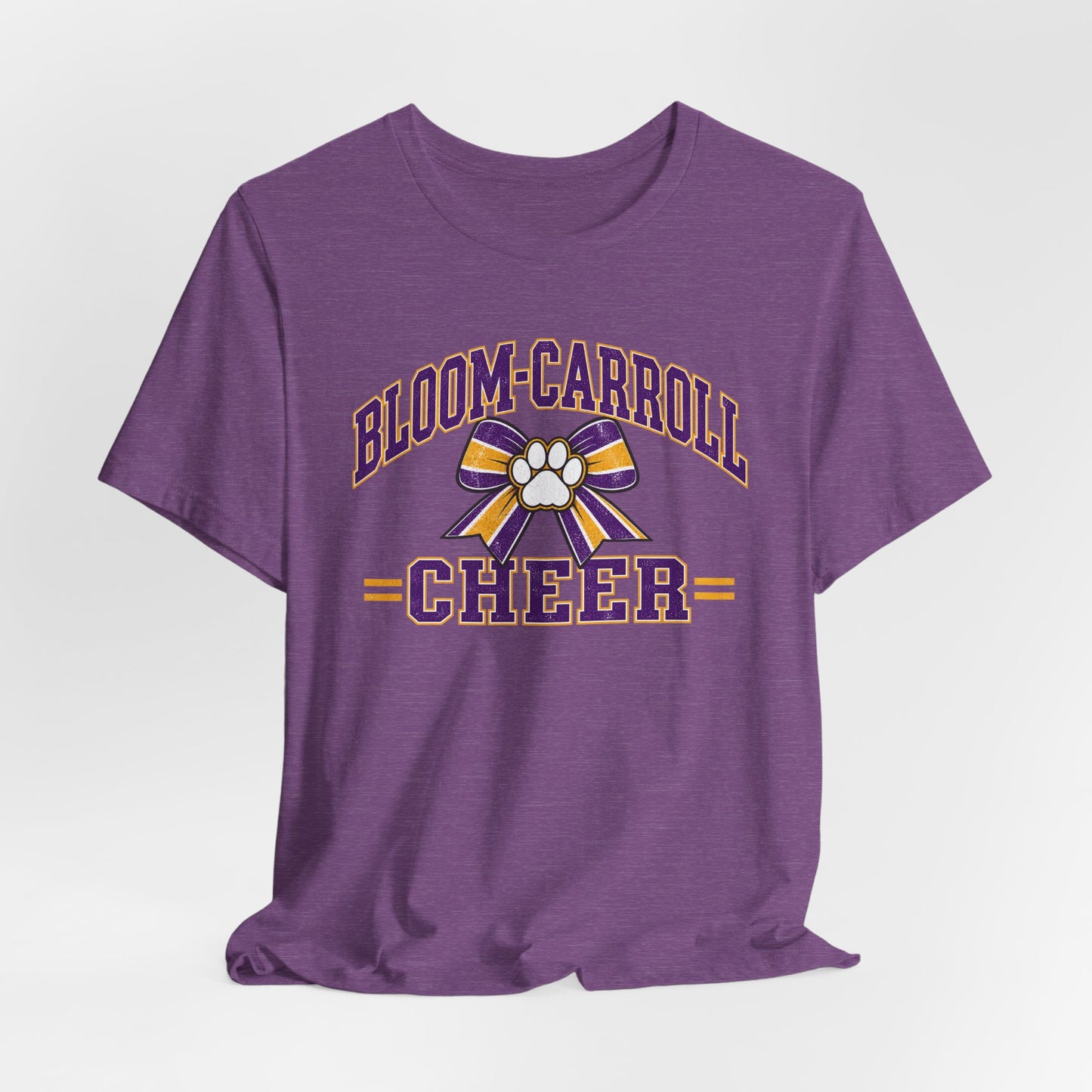 Bloom-Carroll Cheer T-Shirt — Purple & Gold Bow Spirit Tee