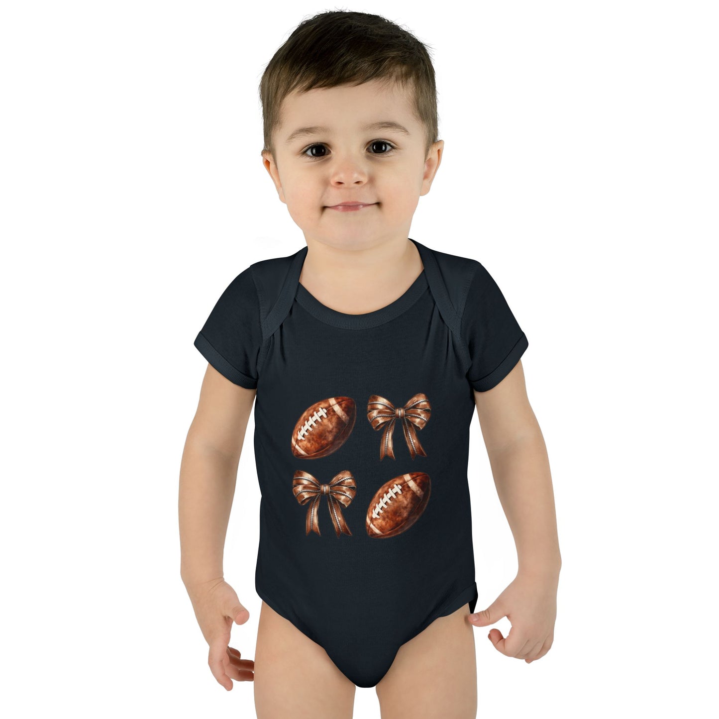 Baby Bodysuit — Football & Bow Pattern Infant Onesie (Cute Game Day Outfit)