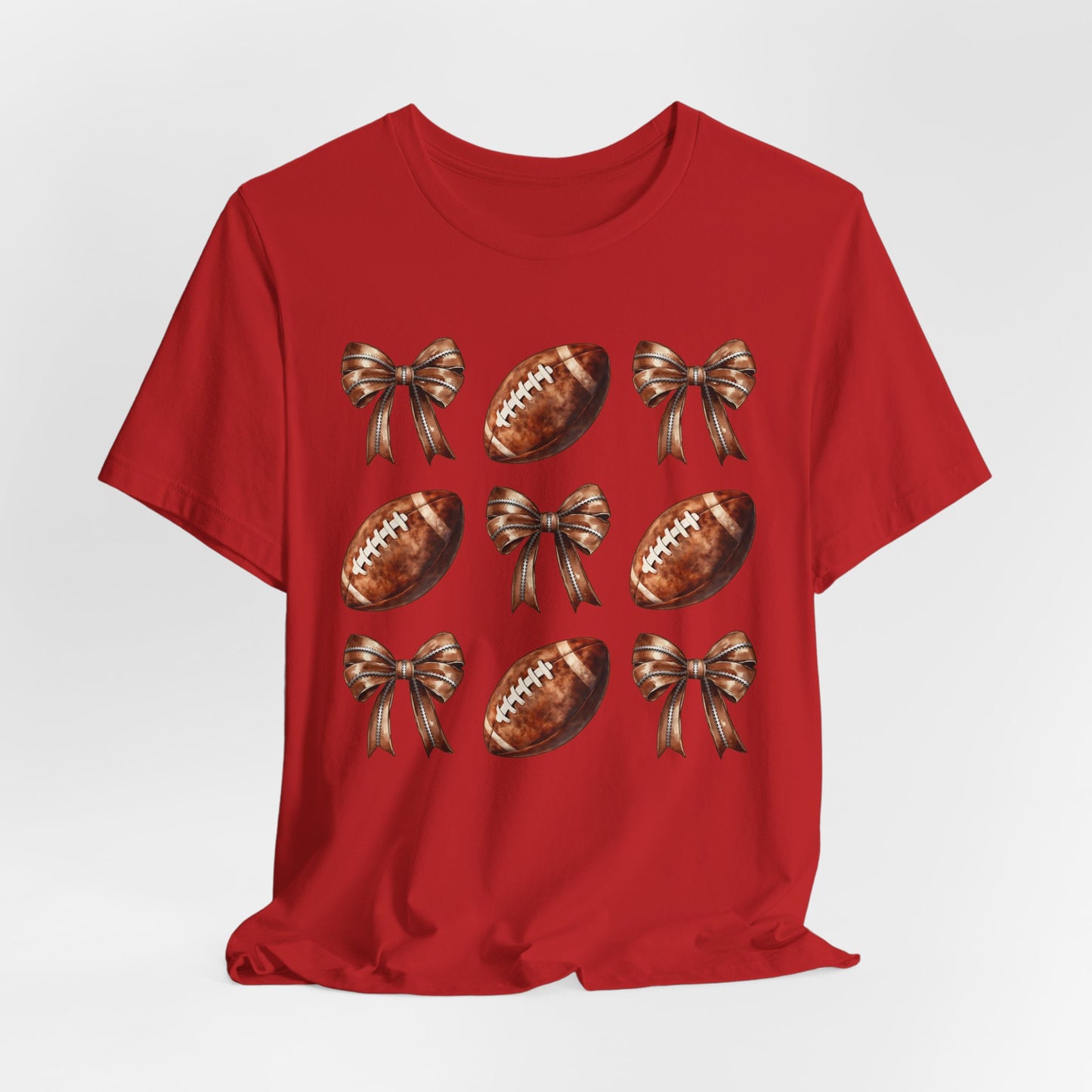 Football & Bows Tee — Cute Game Day Shirt for Fans & Moms