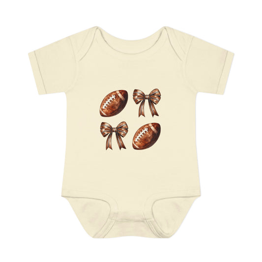Baby Bodysuit — Football & Bow Pattern Infant Onesie (Cute Game Day Outfit)