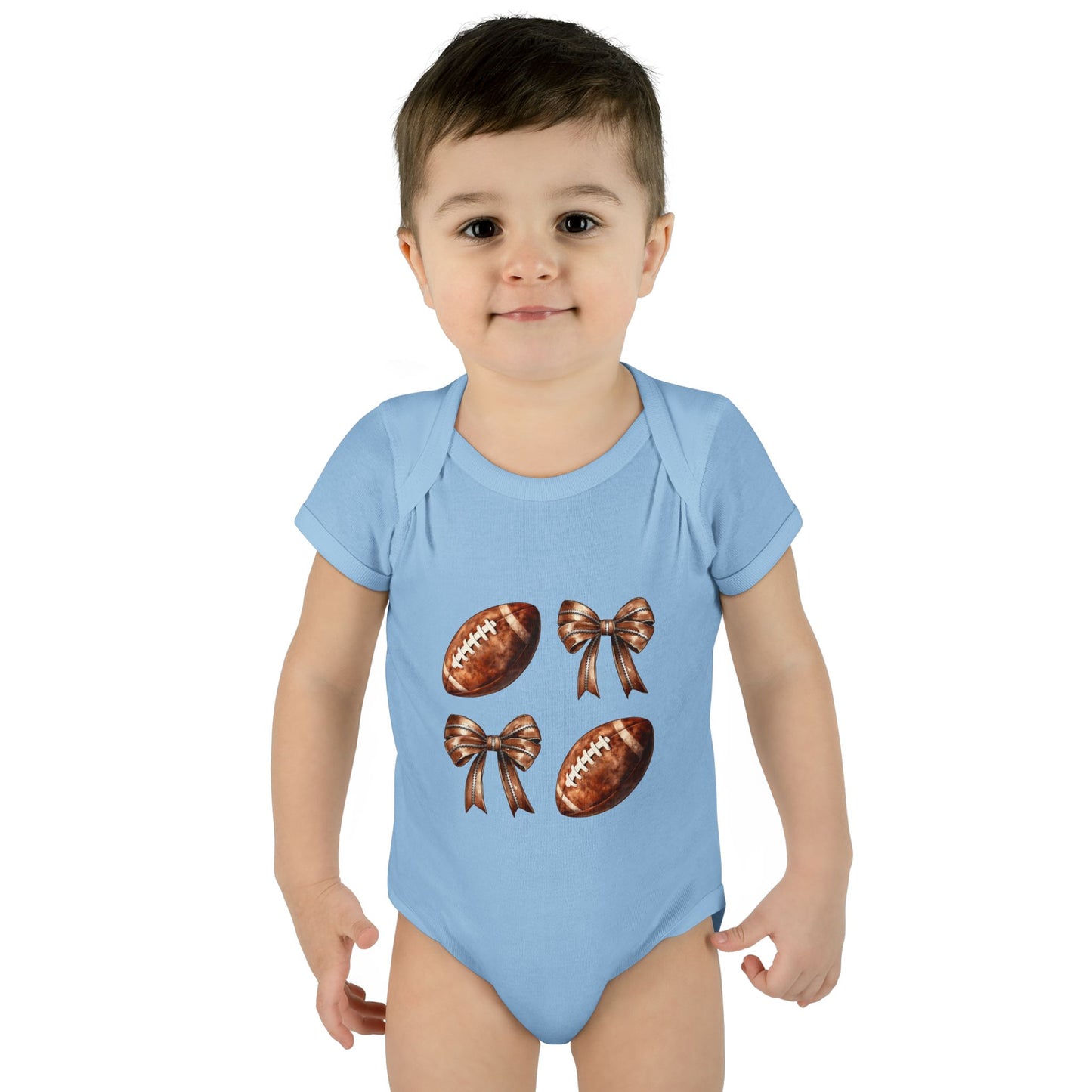 Baby Bodysuit — Football & Bow Pattern Infant Onesie (Cute Game Day Outfit)