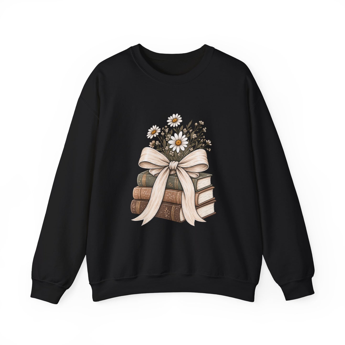 Crewneck Sweatshirt — Vintage Books & Daisies Floral Stack