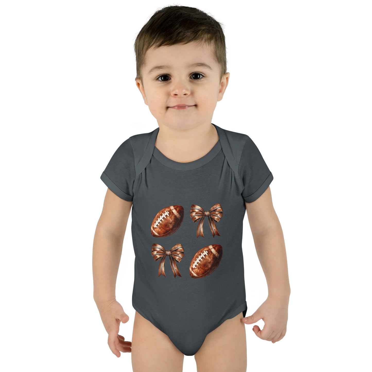 Baby Bodysuit — Football & Bow Pattern Infant Onesie (Cute Game Day Outfit)