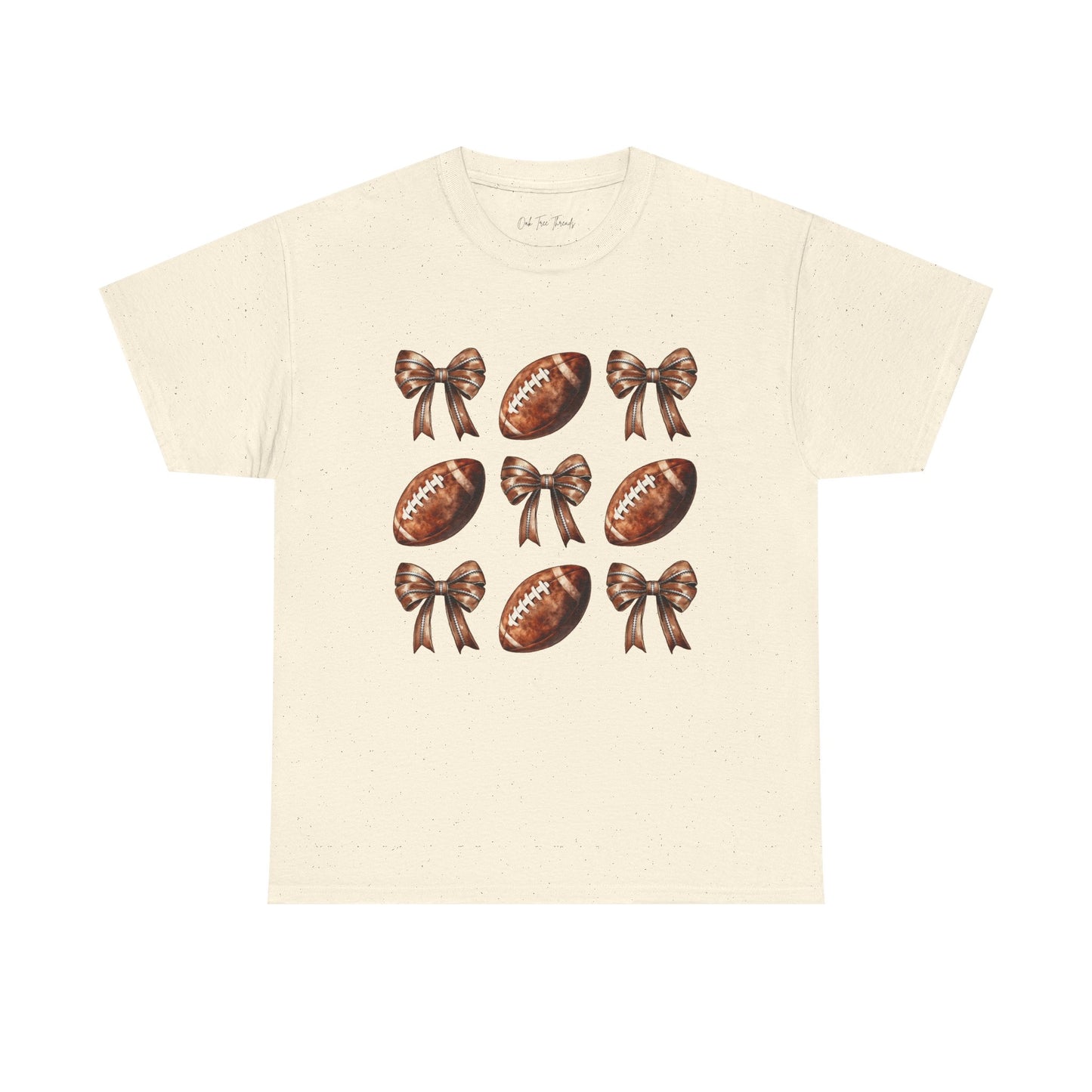 Football & Bows Tee — Cute Vintage Football Pattern Shirt for Fans