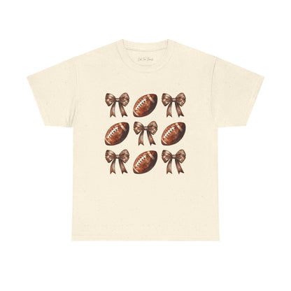 Football & Bows Tee — Cute Vintage Football Pattern Shirt for Fans