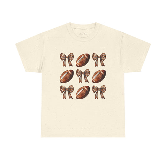 Football & Bows Tee — Cute Vintage Football Pattern Shirt for Fans