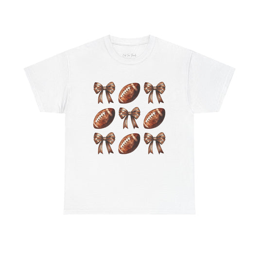 Football & Bows Tee — Cute Game Day Shirt for Fans & Moms