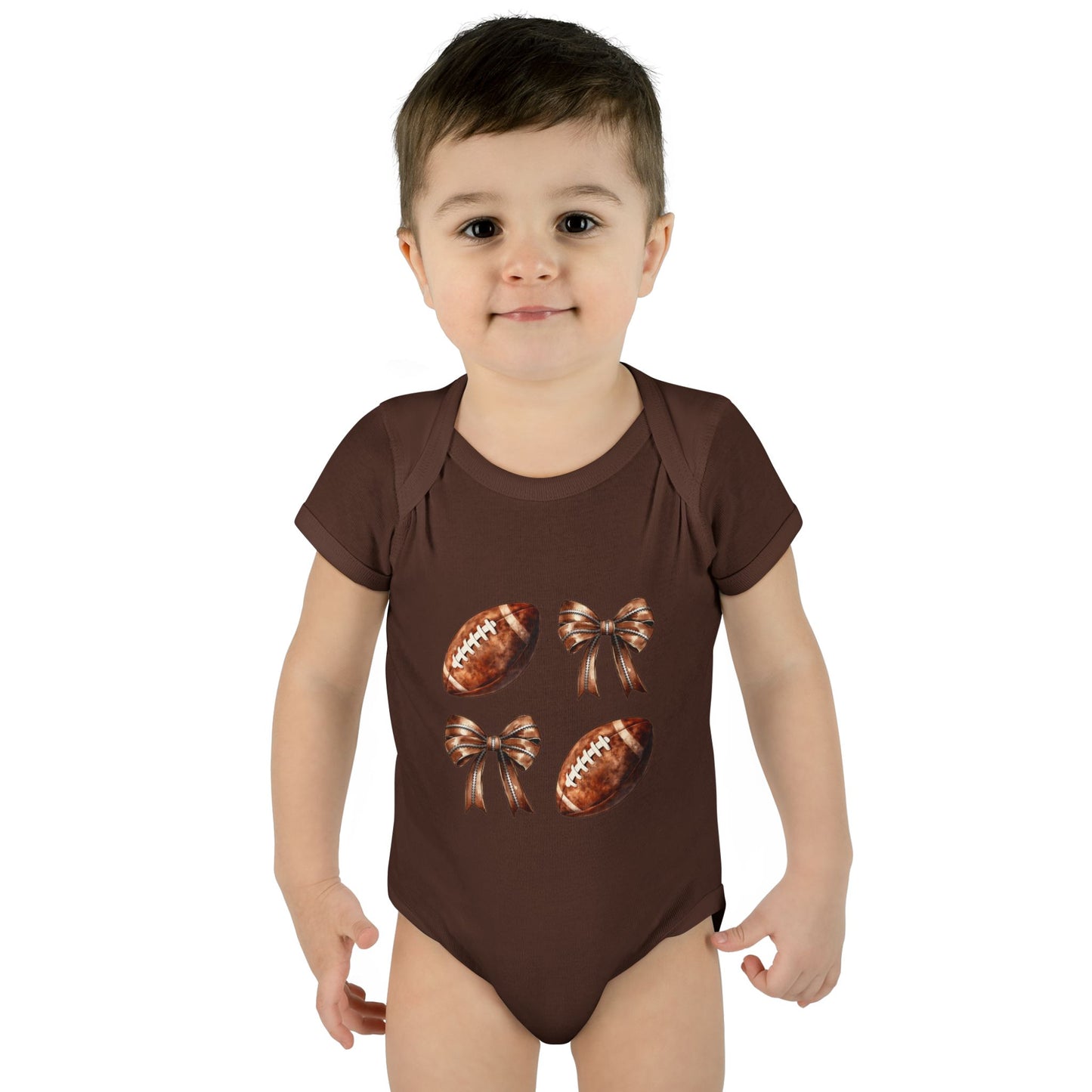 Baby Bodysuit — Football & Bow Pattern Infant Onesie (Cute Game Day Outfit)