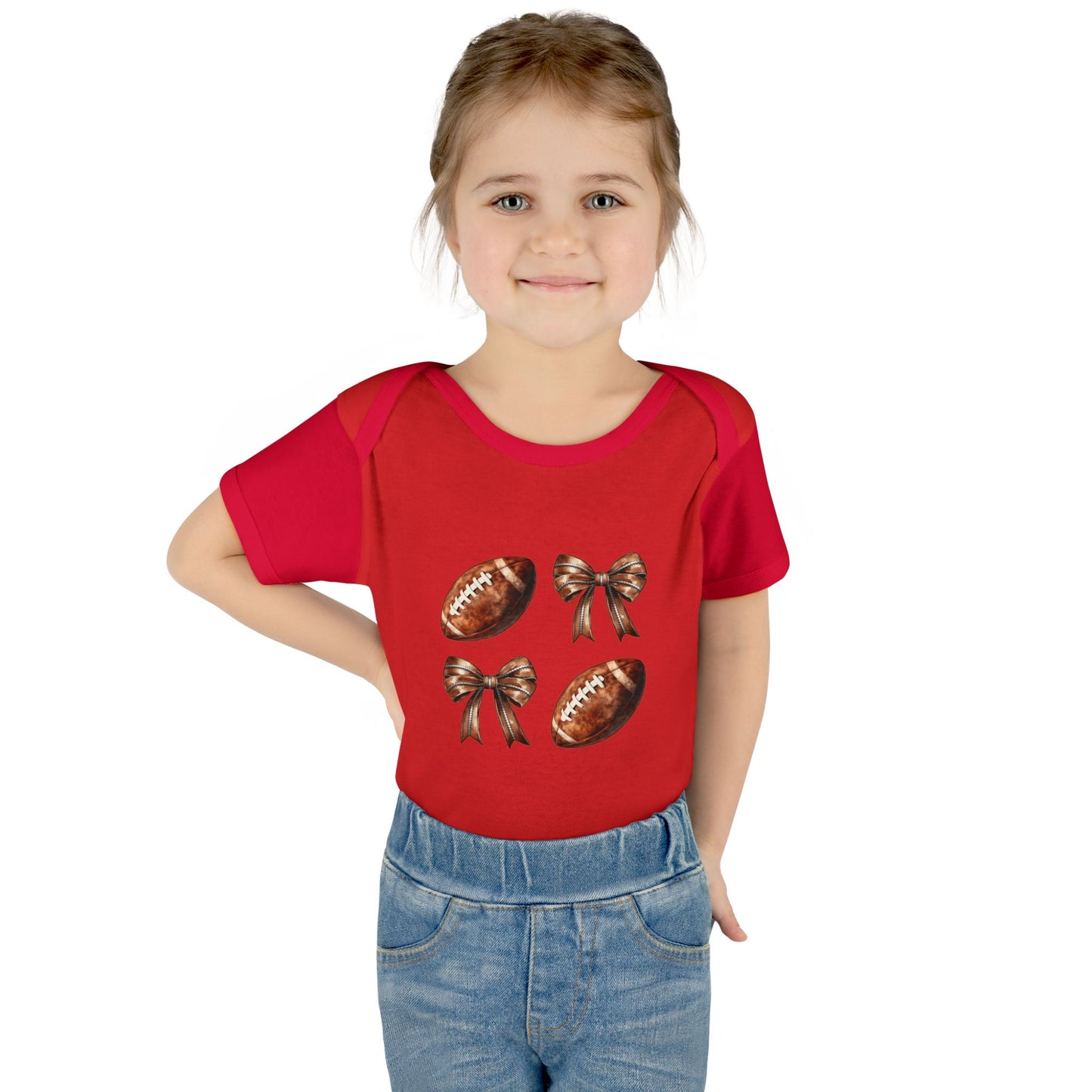 Baby Bodysuit — Football & Bow Pattern Infant Onesie (Cute Game Day Outfit)